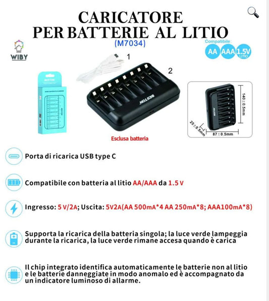 CARICATORE PER BATTERIE A LITIO (X8)