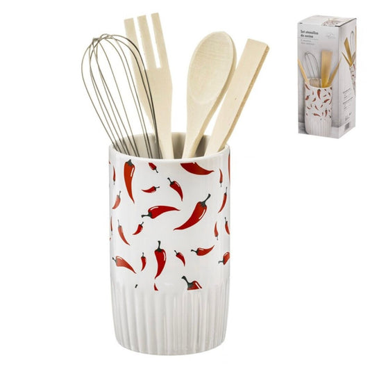 SET MESTOLI E CONTENITORE IN CERAMICA