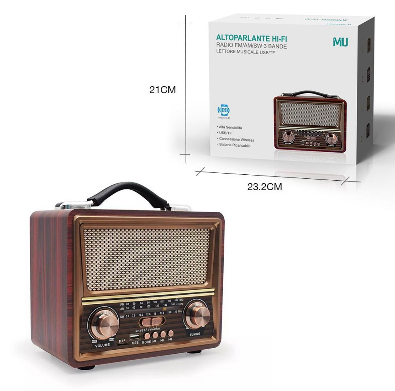 ALTOPARLANTE HI FI - RADIO D'EPOCA - LETTORE MUSICALE USB - MULIN