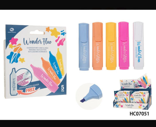 EVIDENZIATORE CANCELLABILE - WONDER PASTEL - CARTOLERIA - 5 PEZZI PER CONFEZIONE