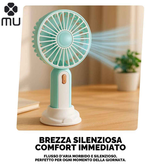MINI VENTILATORE PORTATILE CON SUPPORTO PER SMARTPHONE