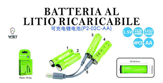 BATTERIA AL LITIO RICARICABILE 1,5 V AA