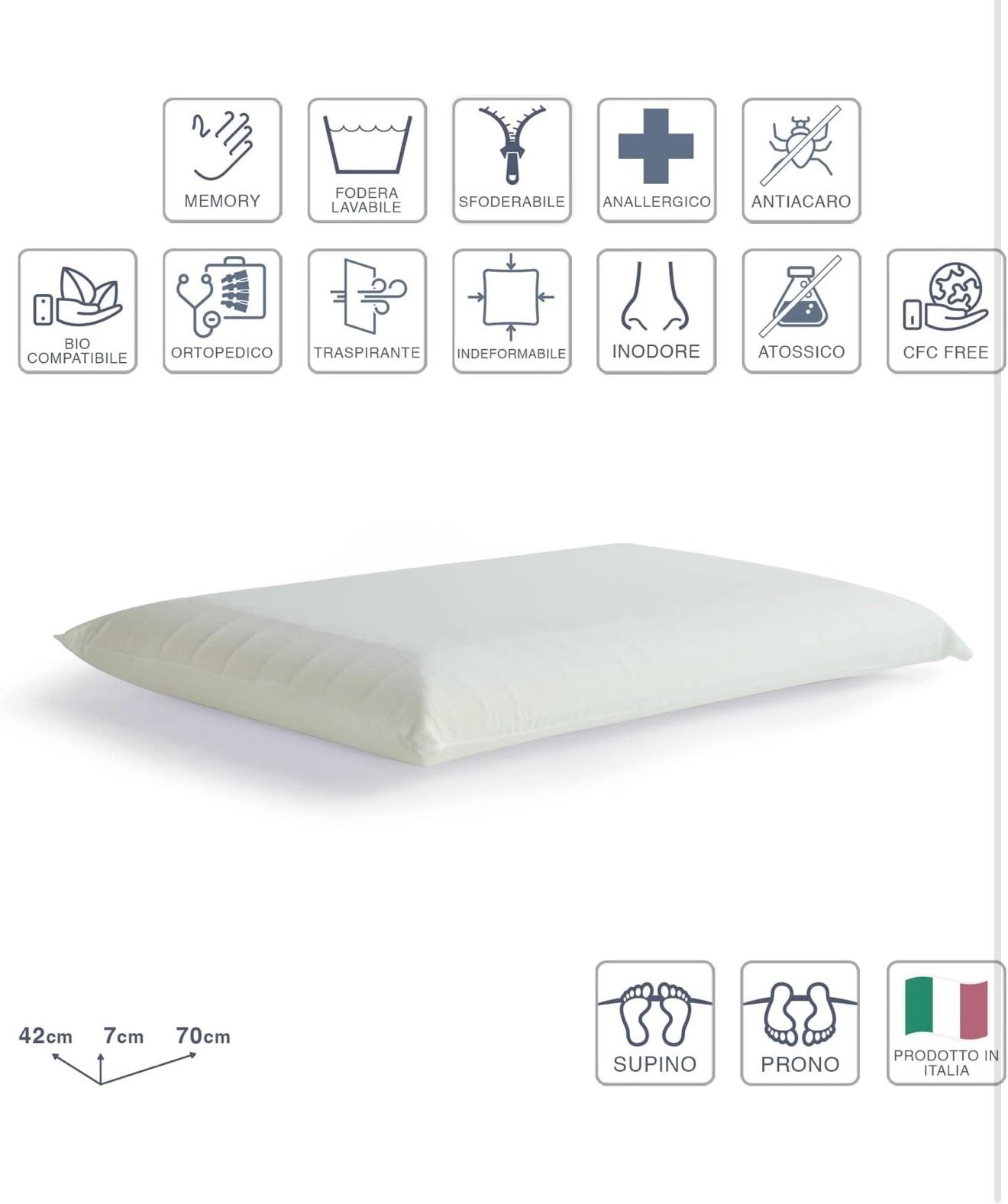 GUANCIALE ORTOPEDICO IN MEMORY FOAM- ANALLERGICO - ANTIACARO