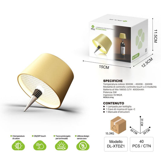 LAMPADA PER BOTTIGLIE RICARICABILE