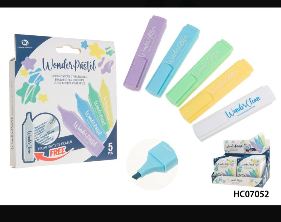 EVIDENZIATORE CANCELLABILE - WONDER PASTEL - CARTOLERIA - 5 PEZZI PER CONFEZIONE
