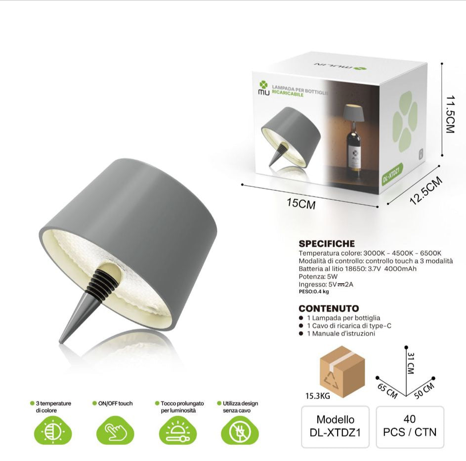 LAMPADA PER BOTTIGLIE RICARICABILE