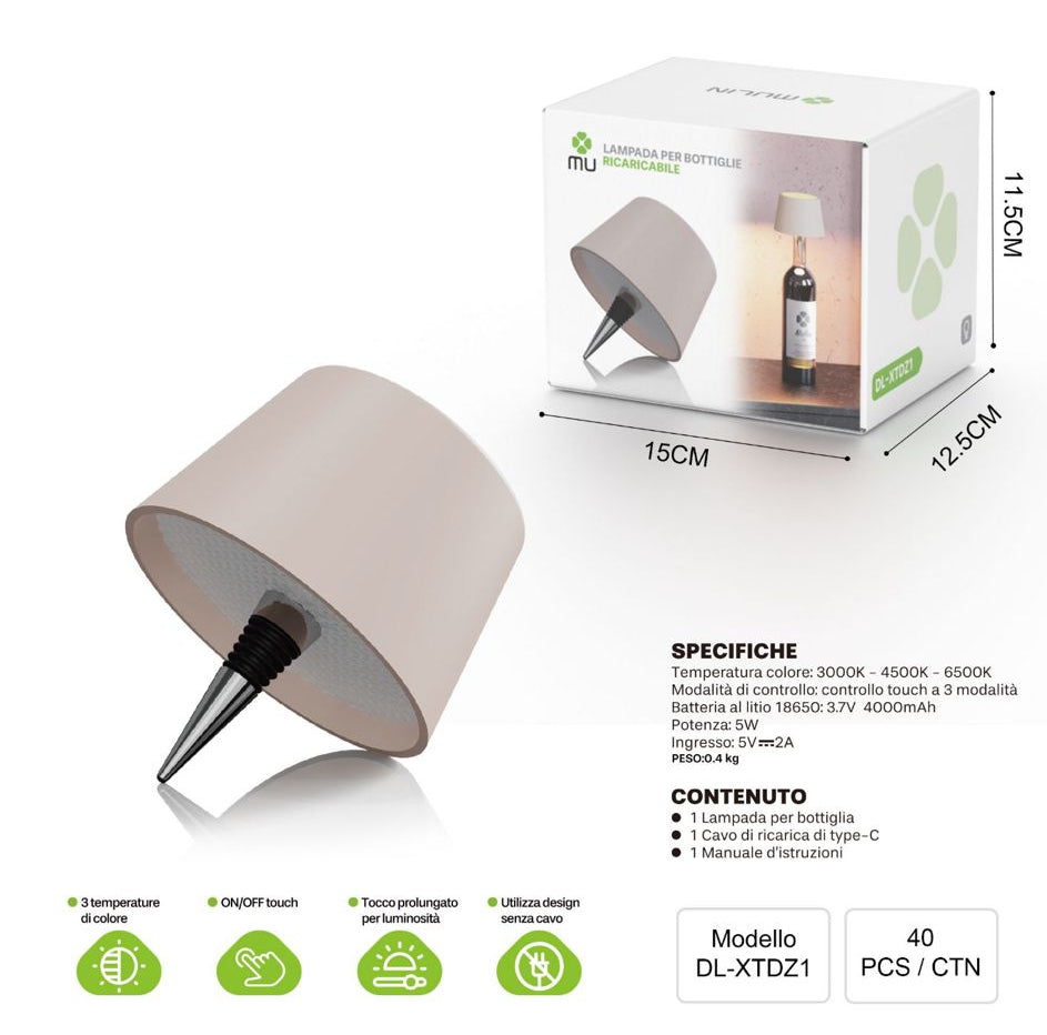 LAMPADA PER BOTTIGLIE RICARICABILE