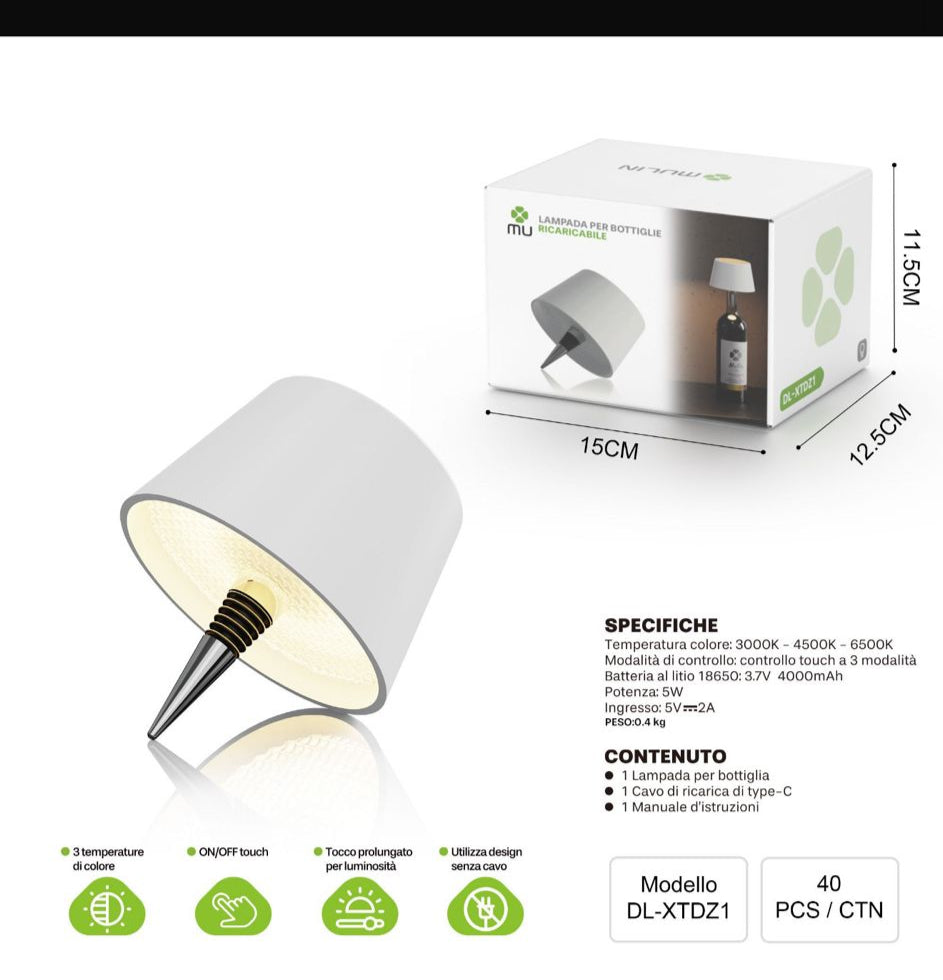 LAMPADA PER BOTTIGLIE RICARICABILE