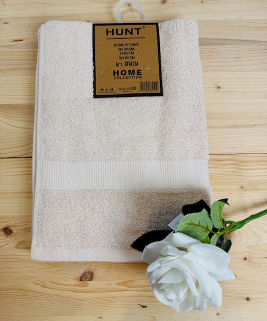 COPPIA ASCIUGAMANI IN SPUGNA DI COTONE VISO+OSPITE